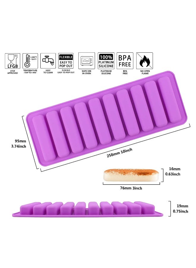 Bamutu Long Strips Silicone Mold Finger Shaped Cookie Molds 2 PCS-10 Cavity Chocolate Rectangular Cereal Bar Molds Ice Cube Tray Jelly Cake Candy Baking Tools - Image 2